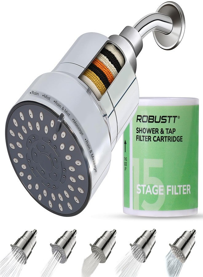 روبوست فلتر دش روفست فلوزا+ بخمسة أوضاع مع رأس دش | قطر 4 بوصات | مُنعم مياه عسرة بـ 15 مرحلة للاستحمام والمنزل | يقلل من تساقط الشعر وجفاف البشرة | يزيل الكلور والشوائب والروائح الكريهة - Image 1